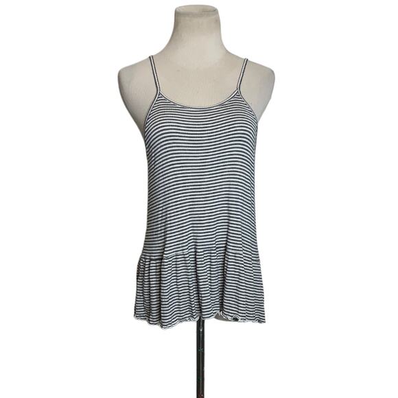 American Eagle Ribbed Striped Ruffle Tank Top Cami Size Medium - Picture 6 of 10